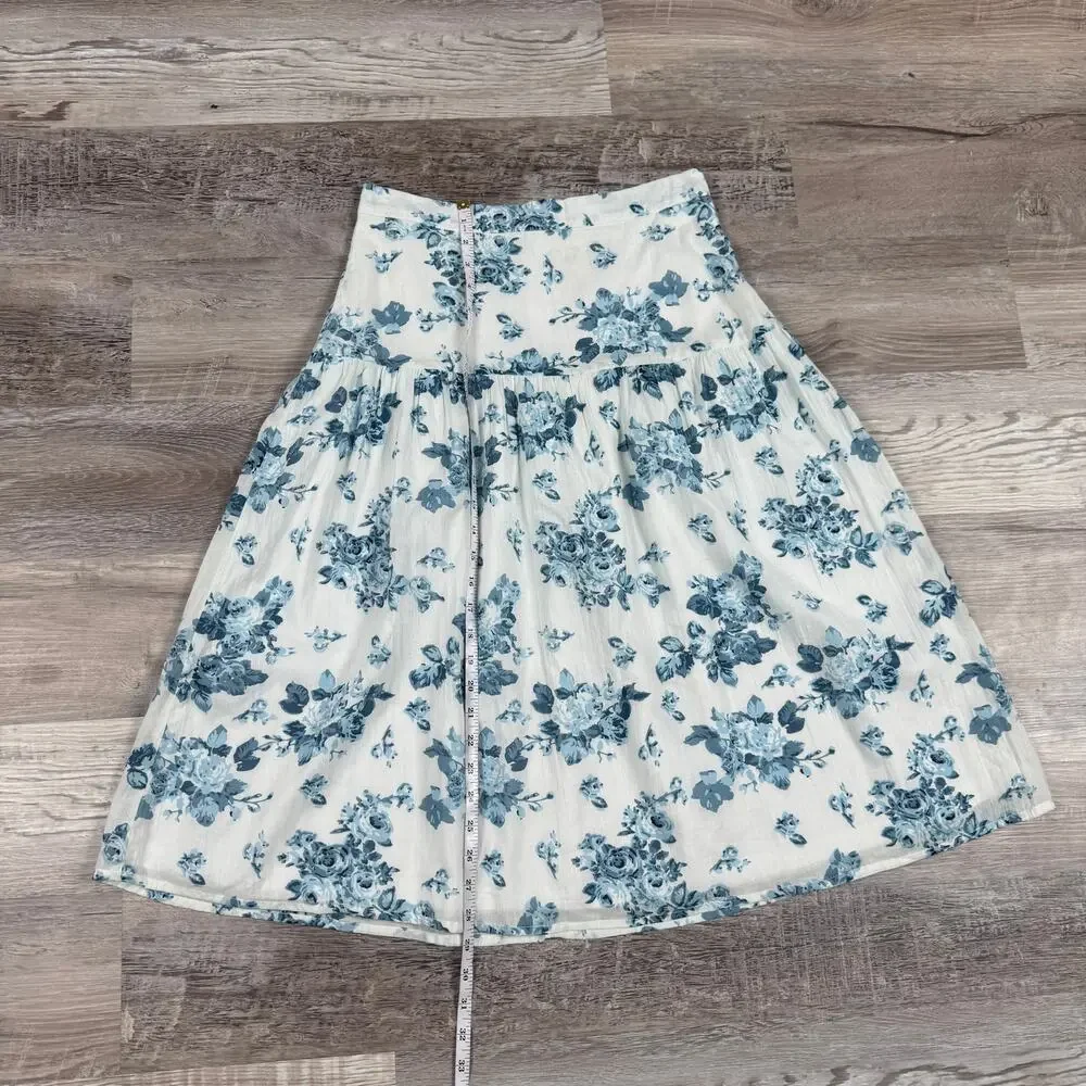 NWT dRA Los Angeles Blue Floral Midi Skirt Coquette Cottagecore Medium
